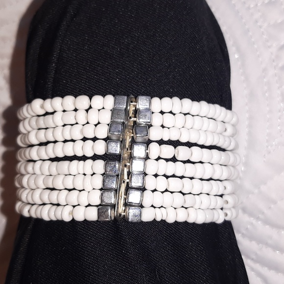 Wrap bracelet with seed beads.  Silver trim. Fits all sizes. - Picture 3 of 11